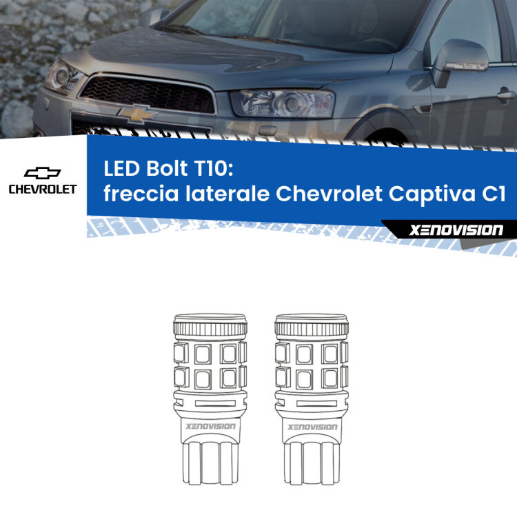 <strong>Freccia laterale LED per Chevrolet Captiva</strong> C1 2006 - 2018. Coppia lampade <strong>T10</strong> modello Bolt canbus.