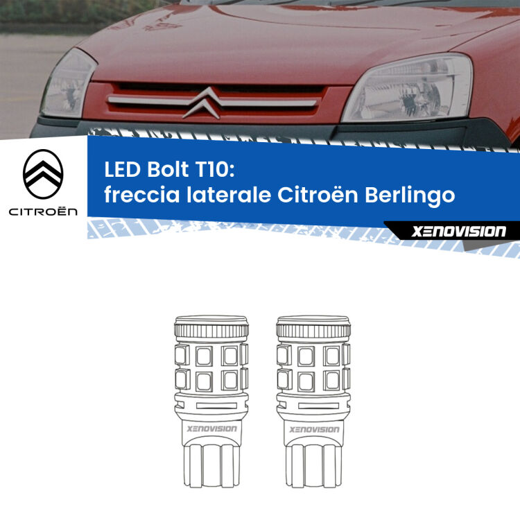 <strong>Freccia laterale LED per Citroën Berlingo</strong>  1996 - 1998. Coppia lampade <strong>T10</strong> modello Bolt canbus.