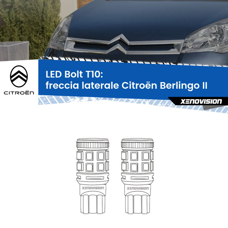 <strong>Freccia laterale LED per Citroën Berlingo</strong> II 2008 - 2017. Coppia lampade <strong>T10</strong> modello Bolt canbus.