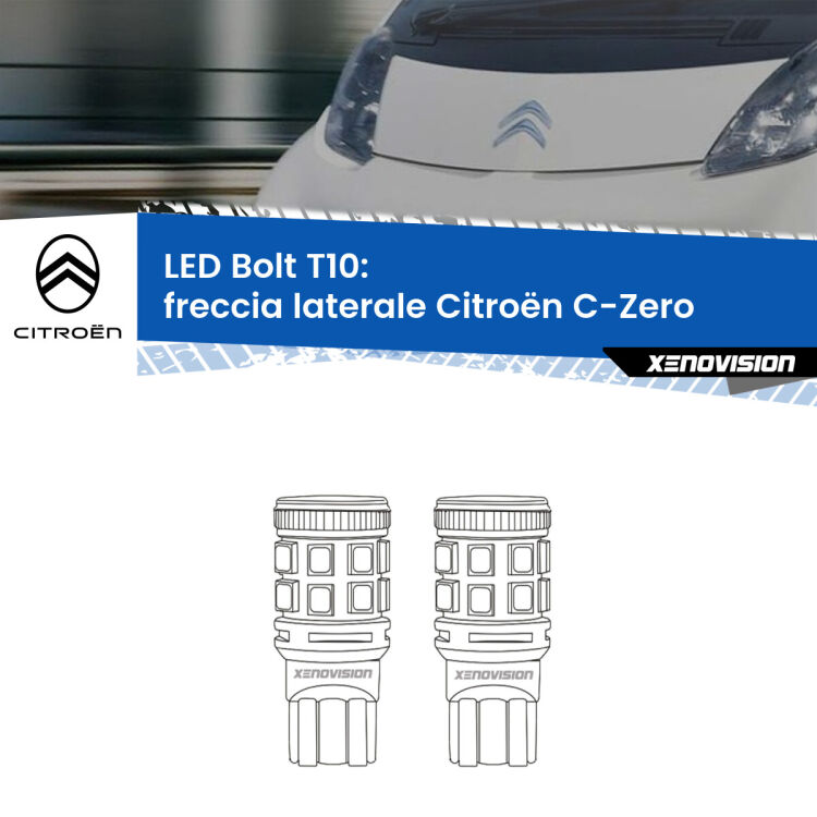 <strong>Freccia laterale LED per Citroën C-Zero</strong>  2010 - 2019. Coppia lampade <strong>T10</strong> modello Bolt canbus.