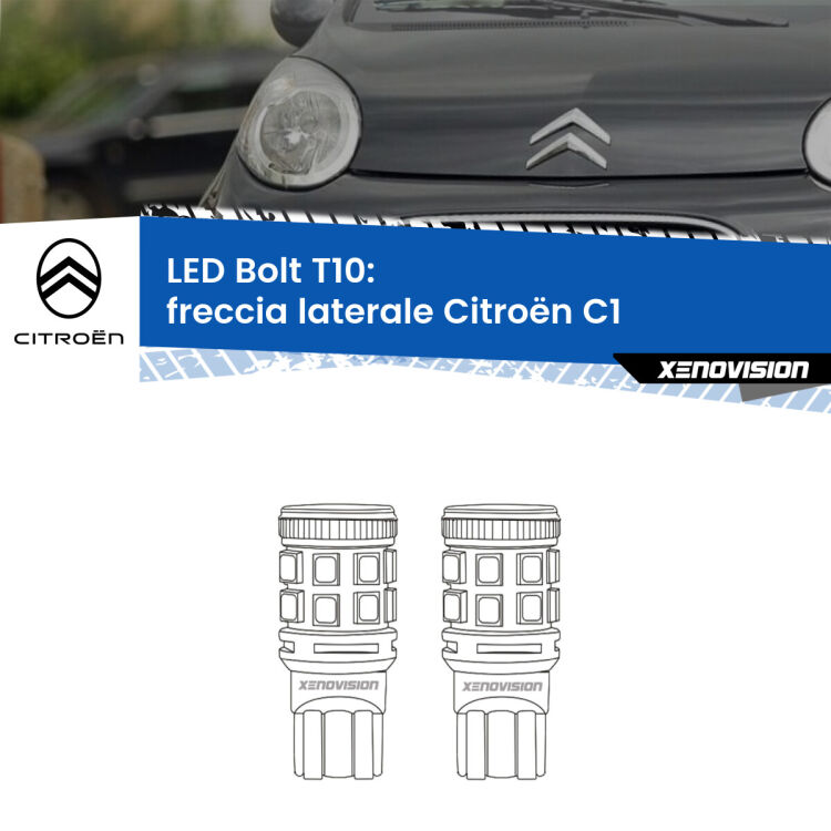 <strong>Freccia laterale LED per Citroën C1</strong>  2005 - 2013. Coppia lampade <strong>T10</strong> modello Bolt canbus.