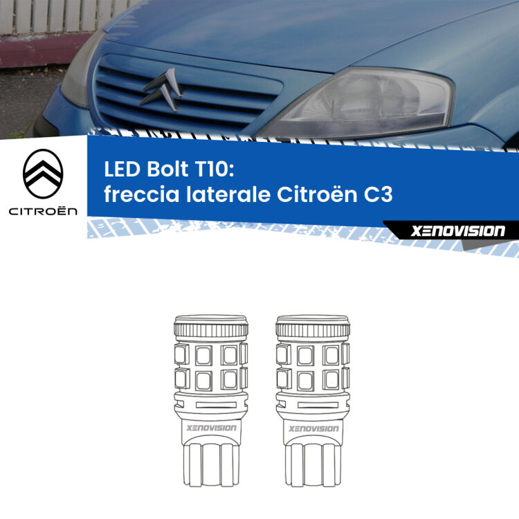 <strong>Freccia laterale LED per Citroën C3</strong>  2002 - 2009. Coppia lampade <strong>T10</strong> modello Bolt canbus.