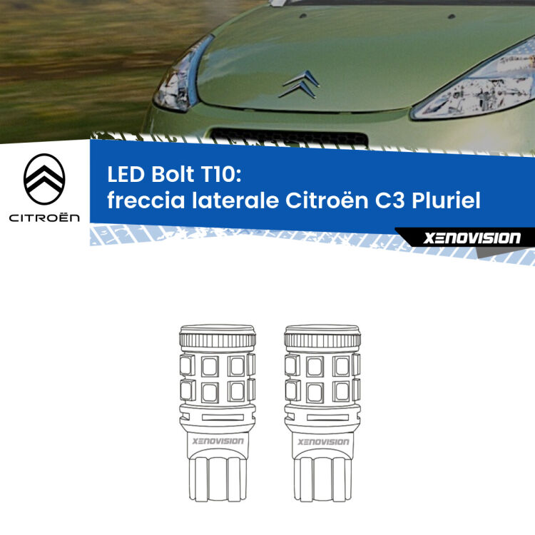 <strong>Freccia laterale LED per Citroën C3 Pluriel</strong>  2003 - 2010. Coppia lampade <strong>T10</strong> modello Bolt canbus.