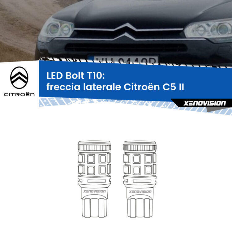 <strong>Freccia laterale LED per Citroën C5</strong> II 2008 - 2014. Coppia lampade <strong>T10</strong> modello Bolt canbus.