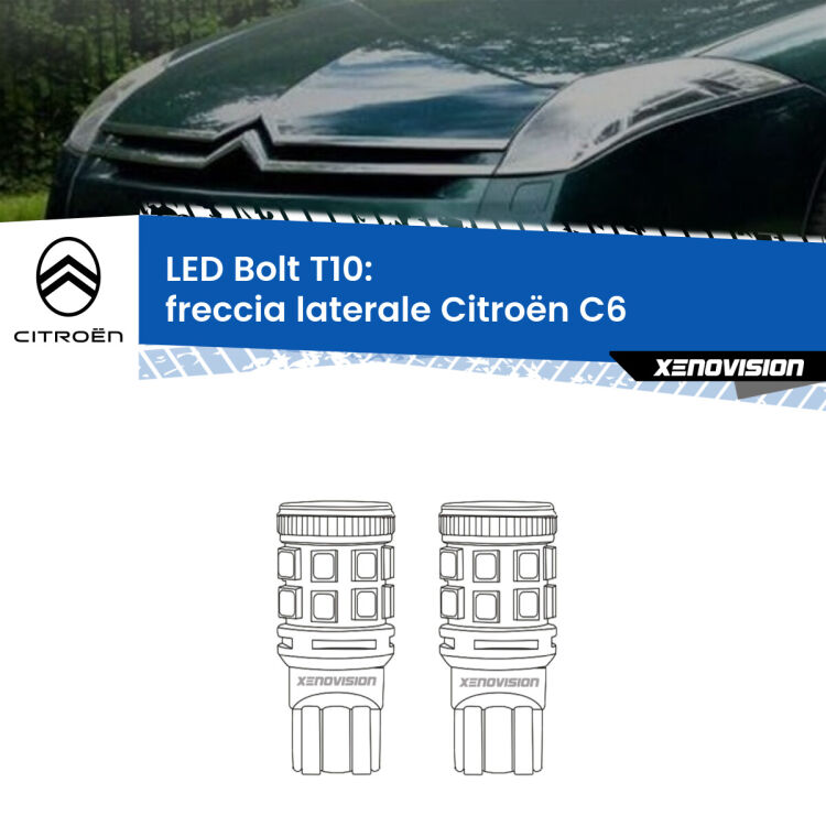 <strong>Freccia laterale LED per Citroën C6</strong>  2005 - 2012. Coppia lampade <strong>T10</strong> modello Bolt canbus.