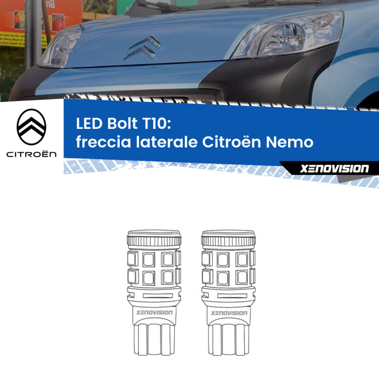 <strong>Freccia laterale LED per Citroën Nemo</strong>  2008 in poi. Coppia lampade <strong>T10</strong> modello Bolt canbus.