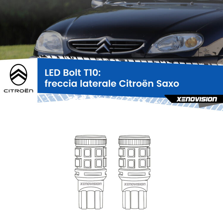 <strong>Freccia laterale LED per Citroën Saxo</strong>  faro bianco. Coppia lampade <strong>T10</strong> modello Bolt canbus.