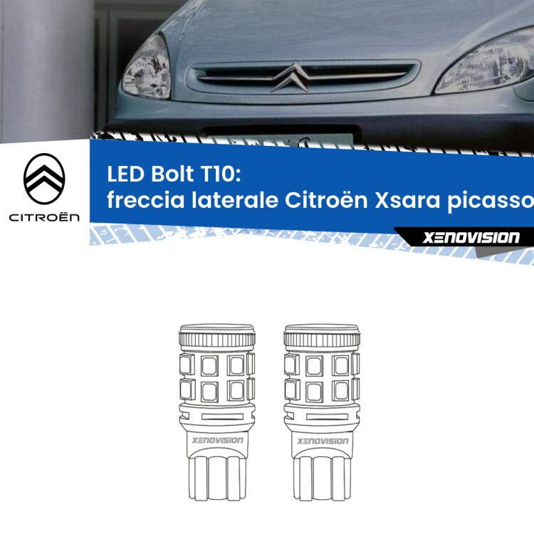 <strong>Freccia laterale LED per Citroën Xsara picasso</strong>  1999 - 2012. Coppia lampade <strong>T10</strong> modello Bolt canbus.