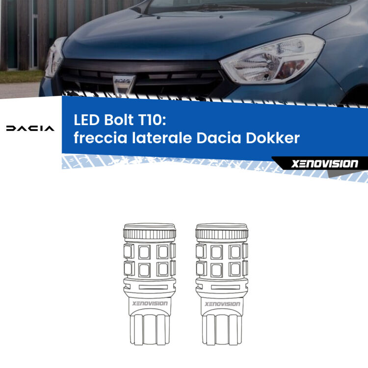 <strong>Freccia laterale LED per Dacia Dokker</strong>  2012 in poi. Coppia lampade <strong>T10</strong> modello Bolt canbus.