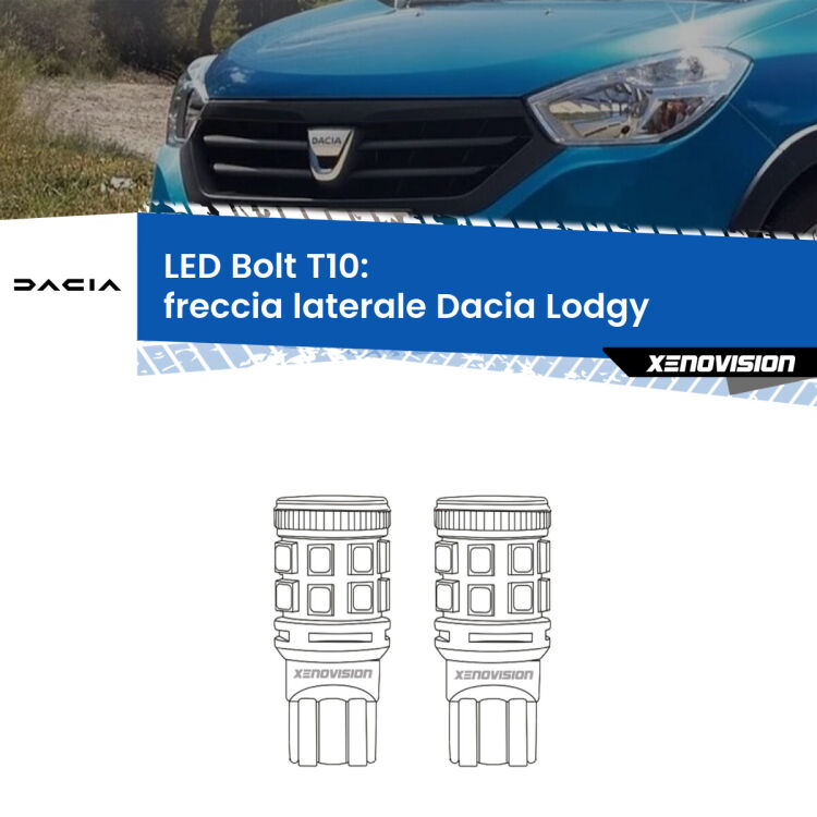 <strong>Freccia laterale LED per Dacia Lodgy</strong>  2012 in poi. Coppia lampade <strong>T10</strong> modello Bolt canbus.