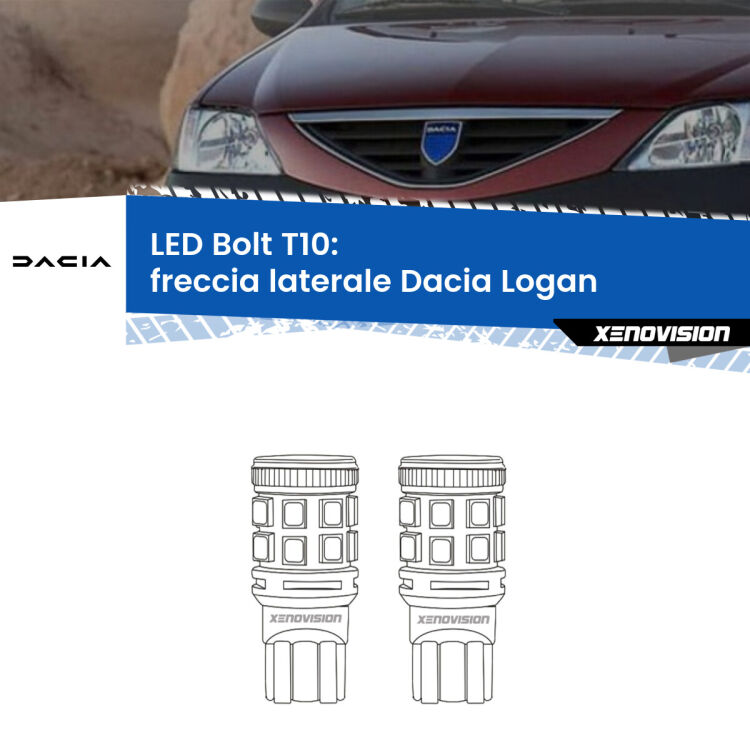 <strong>Freccia laterale LED per Dacia Logan</strong>  2004 - 2011. Coppia lampade <strong>T10</strong> modello Bolt canbus.