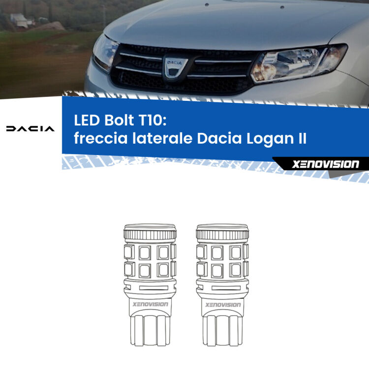 <strong>Freccia laterale LED per Dacia Logan</strong> II 2012 in poi. Coppia lampade <strong>T10</strong> modello Bolt canbus.