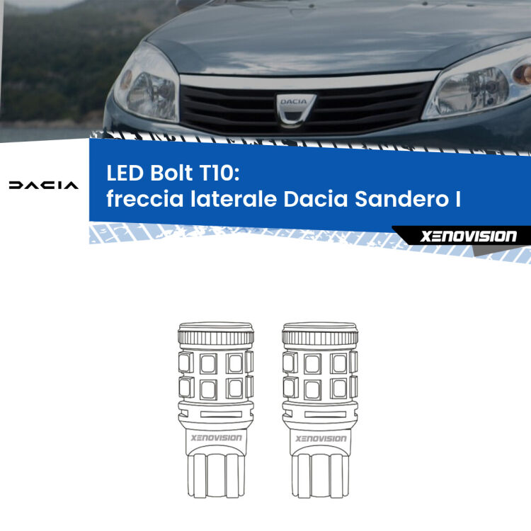 <strong>Freccia laterale LED per Dacia Sandero I</strong>  2008 - 2012. Coppia lampade <strong>T10</strong> modello Bolt canbus.