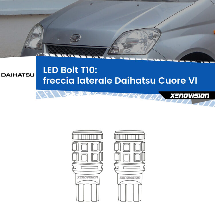 <strong>Freccia laterale LED per Daihatsu Cuore VI</strong>  2003 - 2007. Coppia lampade <strong>T10</strong> modello Bolt canbus.