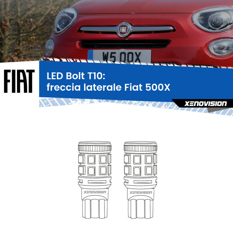 <strong>Freccia laterale LED per Fiat 500X</strong>  2014 in poi. Coppia lampade <strong>T10</strong> modello Bolt canbus.