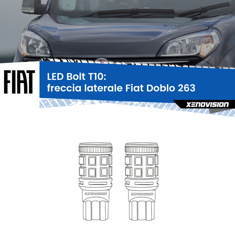 <strong>Freccia laterale LED per Fiat Doblo</strong> 263 2010 - 2016. Coppia lampade <strong>T10</strong> modello Bolt canbus.