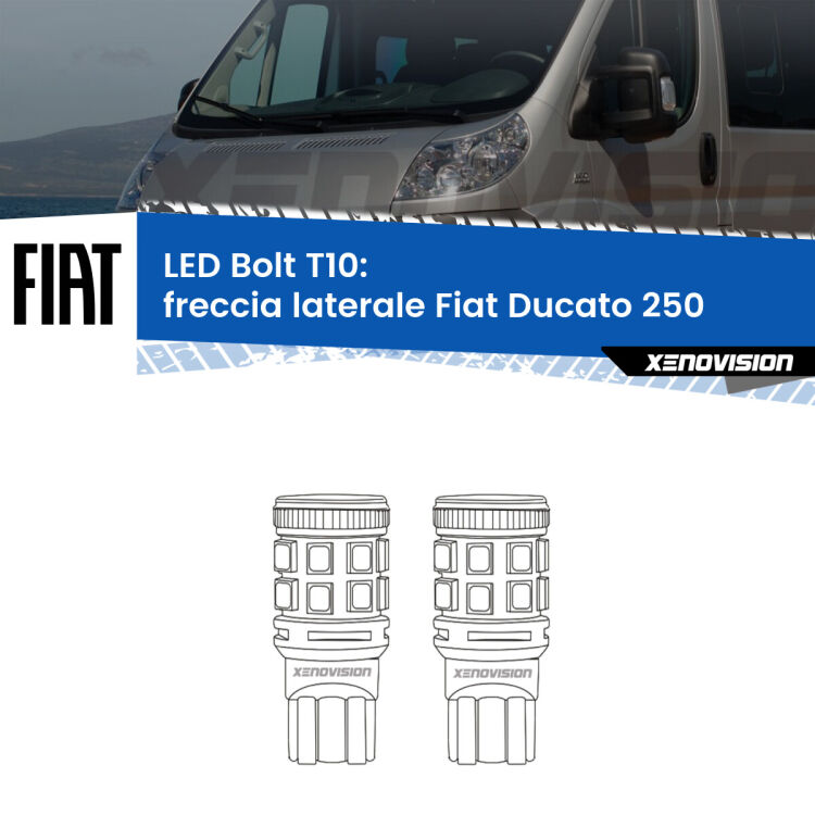 <strong>Freccia laterale LED per Fiat Ducato</strong> 250 faro bianco. Coppia lampade <strong>T10</strong> modello Bolt canbus.