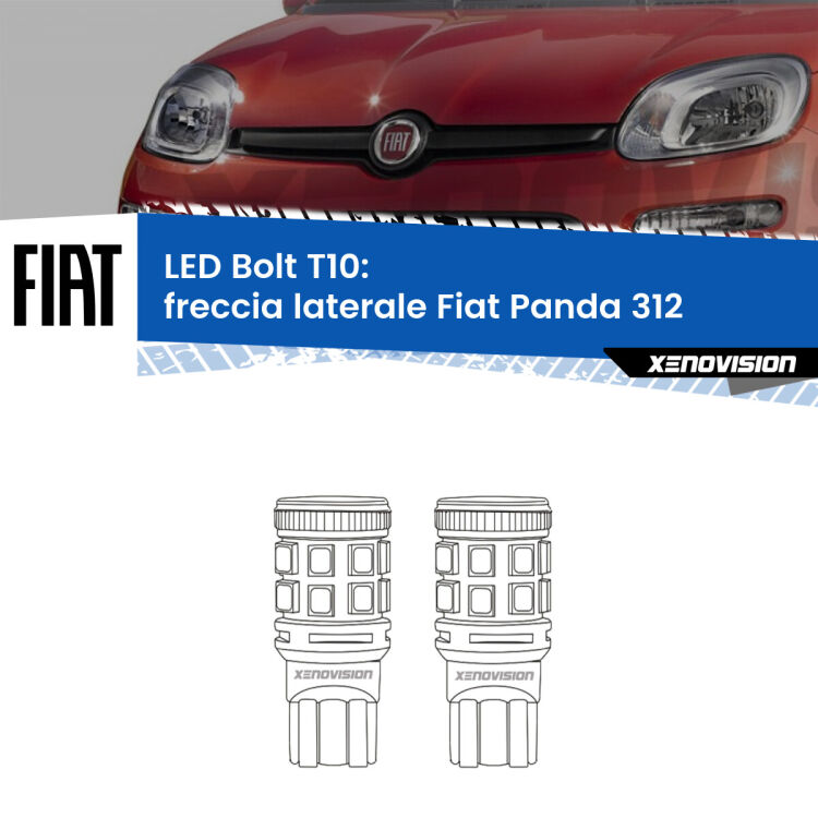 <strong>Freccia laterale LED per Fiat Panda</strong> 312 2012 in poi. Coppia lampade <strong>T10</strong> modello Bolt canbus.