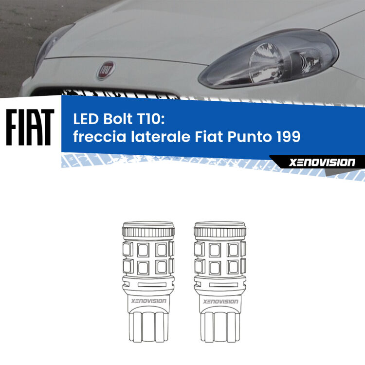 <strong>Freccia laterale LED per Fiat Punto</strong> 199 2012 - 2018. Coppia lampade <strong>T10</strong> modello Bolt canbus.