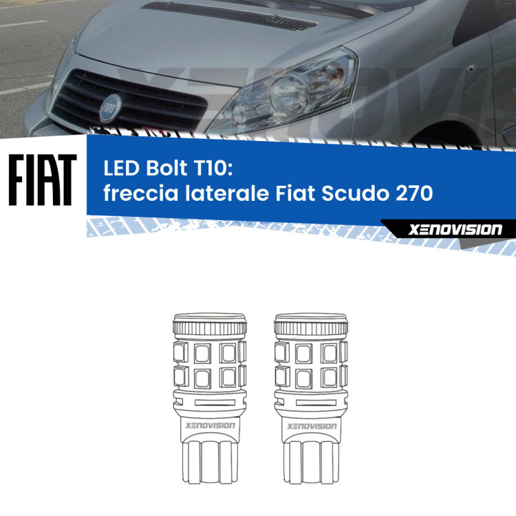 <strong>Freccia laterale LED per Fiat Scudo</strong> 270 2007 - 2016. Coppia lampade <strong>T10</strong> modello Bolt canbus.