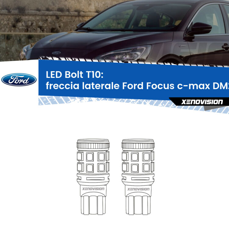 <strong>Freccia laterale LED per Ford Focus c-max</strong> DM2 2003 - 2007. Coppia lampade <strong>T10</strong> modello Bolt canbus.