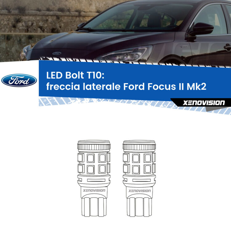 <strong>Freccia laterale LED per Ford Focus II</strong> Mk2 2004 - 2011. Coppia lampade <strong>T10</strong> modello Bolt canbus.