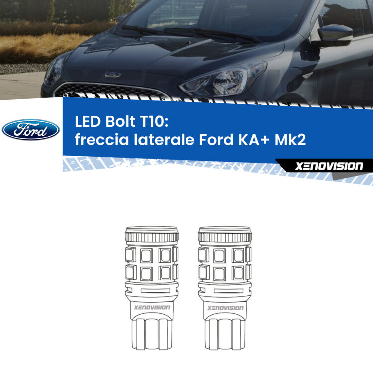 <strong>Freccia laterale LED per Ford KA+</strong> Mk2 2008 - 2013. Coppia lampade <strong>T10</strong> modello Bolt canbus.