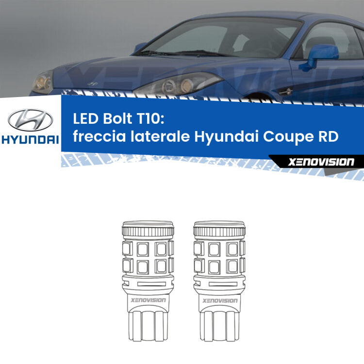 <strong>Freccia laterale LED per Hyundai Coupe</strong> RD 1996 - 2002. Coppia lampade <strong>T10</strong> modello Bolt canbus.