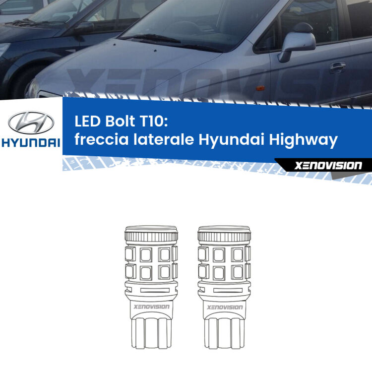 <strong>Freccia laterale LED per Hyundai Highway</strong>  2000 - 2004. Coppia lampade <strong>T10</strong> modello Bolt canbus.