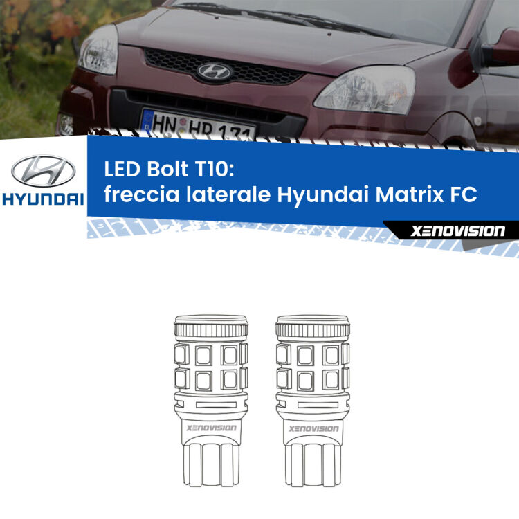 <strong>Freccia laterale LED per Hyundai Matrix</strong> FC 2001 - 2010. Coppia lampade <strong>T10</strong> modello Bolt canbus.