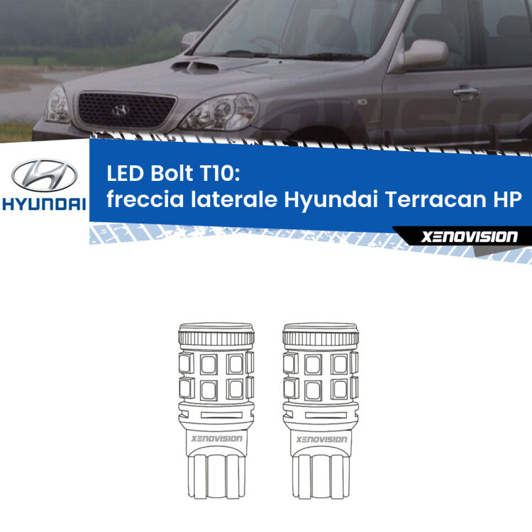 <strong>Freccia laterale LED per Hyundai Terracan</strong> HP 2001 - 2006. Coppia lampade <strong>T10</strong> modello Bolt canbus.