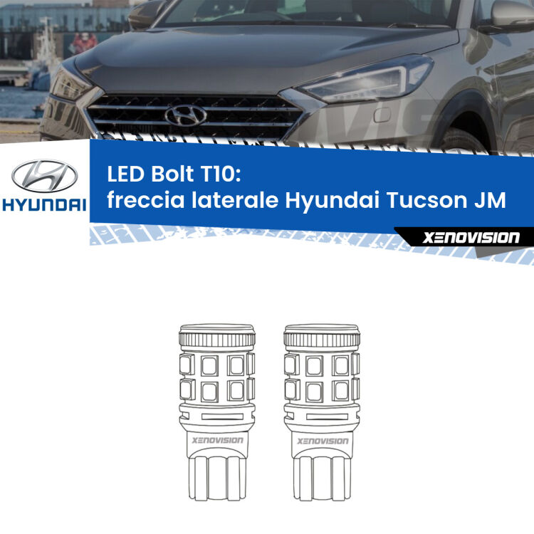 <strong>Freccia laterale LED per Hyundai Tucson</strong> JM 2004 - 2015. Coppia lampade <strong>T10</strong> modello Bolt canbus.