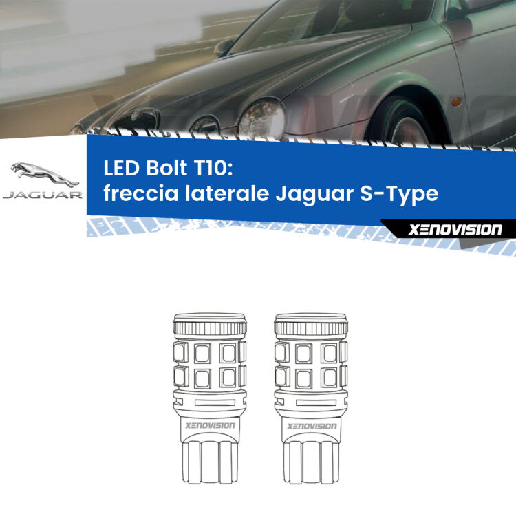 <strong>Freccia laterale LED per Jaguar S-Type</strong>  1999 - 2007. Coppia lampade <strong>T10</strong> modello Bolt canbus.