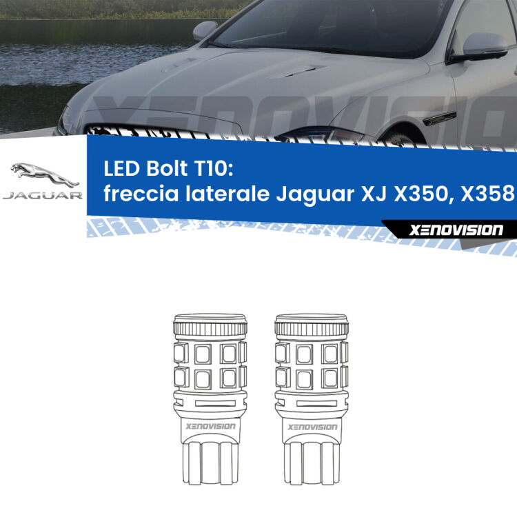 <strong>Freccia laterale LED per Jaguar XJ</strong> X350, X358 2003 - 2009. Coppia lampade <strong>T10</strong> modello Bolt canbus.