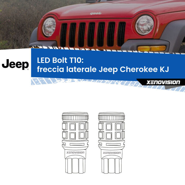 <strong>Freccia laterale LED per Jeep Cherokee</strong> KJ 2002 - 2007. Coppia lampade <strong>T10</strong> modello Bolt canbus.