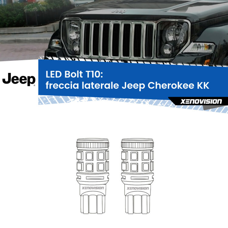 <strong>Freccia laterale LED per Jeep Cherokee</strong> KK 2008 - 2013. Coppia lampade <strong>T10</strong> modello Bolt canbus.