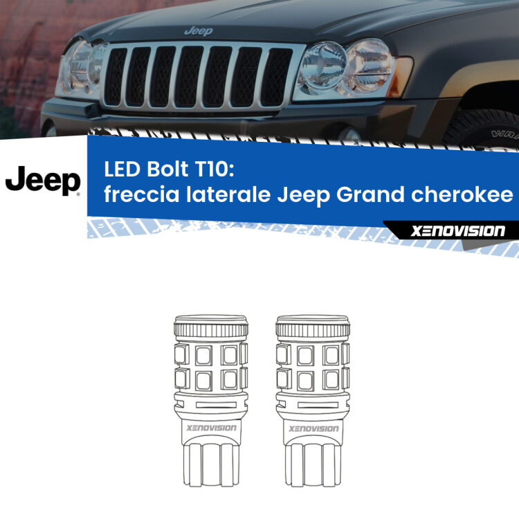 <strong>Freccia laterale LED per Jeep Grand cherokee III</strong> WK 2005 - 2010. Coppia lampade <strong>T10</strong> modello Bolt canbus.