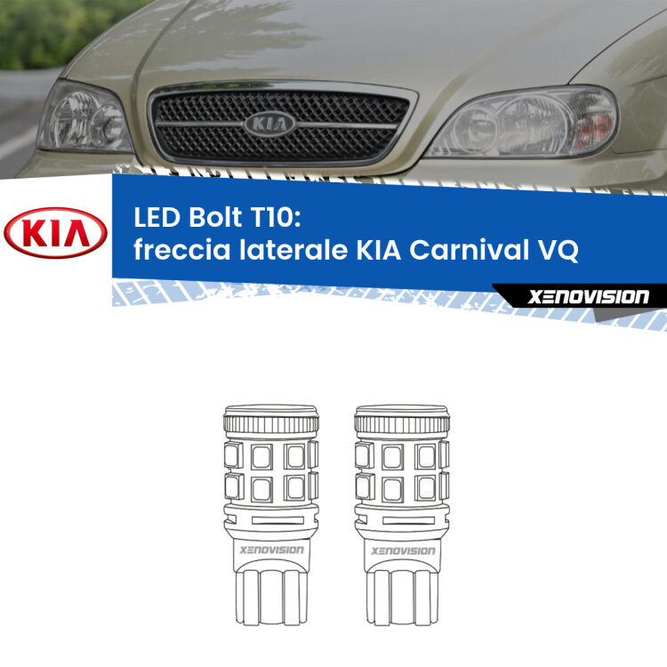 <strong>Freccia laterale LED per KIA Carnival</strong> VQ 2005 - 2013. Coppia lampade <strong>T10</strong> modello Bolt canbus.