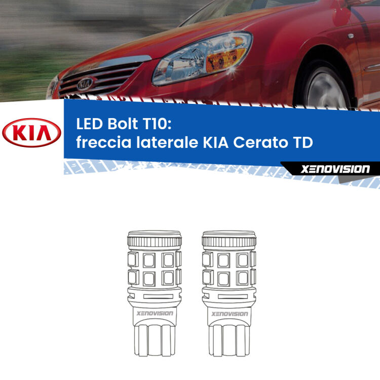 <strong>Freccia laterale LED per KIA Cerato</strong> TD 2008 - 2011. Coppia lampade <strong>T10</strong> modello Bolt canbus.