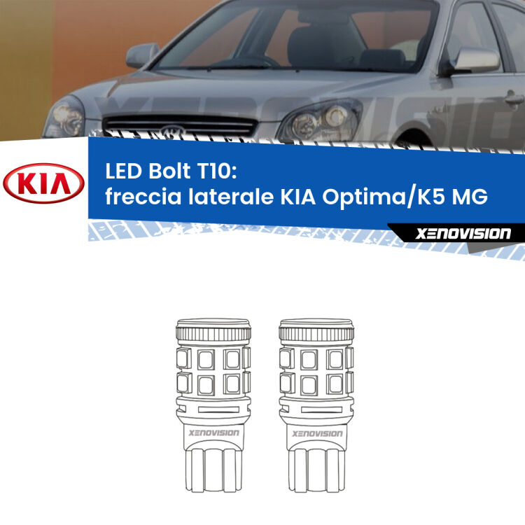 <strong>Freccia laterale LED per KIA Optima/K5</strong> MG 2005 - 2009. Coppia lampade <strong>T10</strong> modello Bolt canbus.