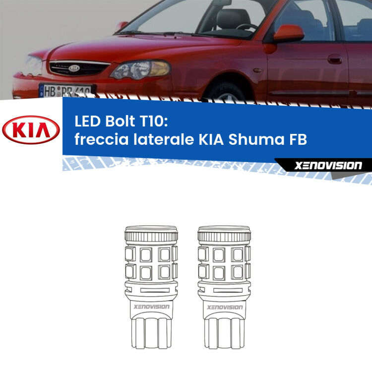 <strong>Freccia laterale LED per KIA Shuma</strong> FB 1997 - 2000. Coppia lampade <strong>T10</strong> modello Bolt canbus.