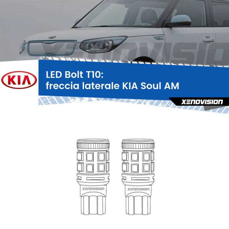 <strong>Freccia laterale LED per KIA Soul</strong> AM 2009 - 2014. Coppia lampade <strong>T10</strong> modello Bolt canbus.