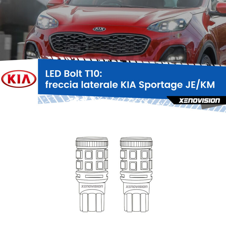 <strong>Freccia laterale LED per KIA Sportage</strong> JE/KM 2004 - 2009. Coppia lampade <strong>T10</strong> modello Bolt canbus.