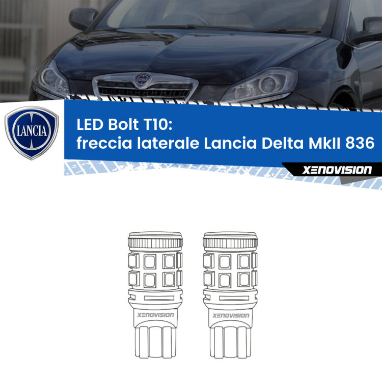 <strong>Freccia laterale LED per Lancia Delta MkII</strong> 836 1993 - 1999. Coppia lampade <strong>T10</strong> modello Bolt canbus.