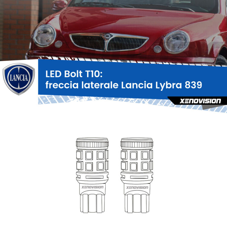 <strong>Freccia laterale LED per Lancia Lybra</strong> 839 1999 - 2005. Coppia lampade <strong>T10</strong> modello Bolt canbus.