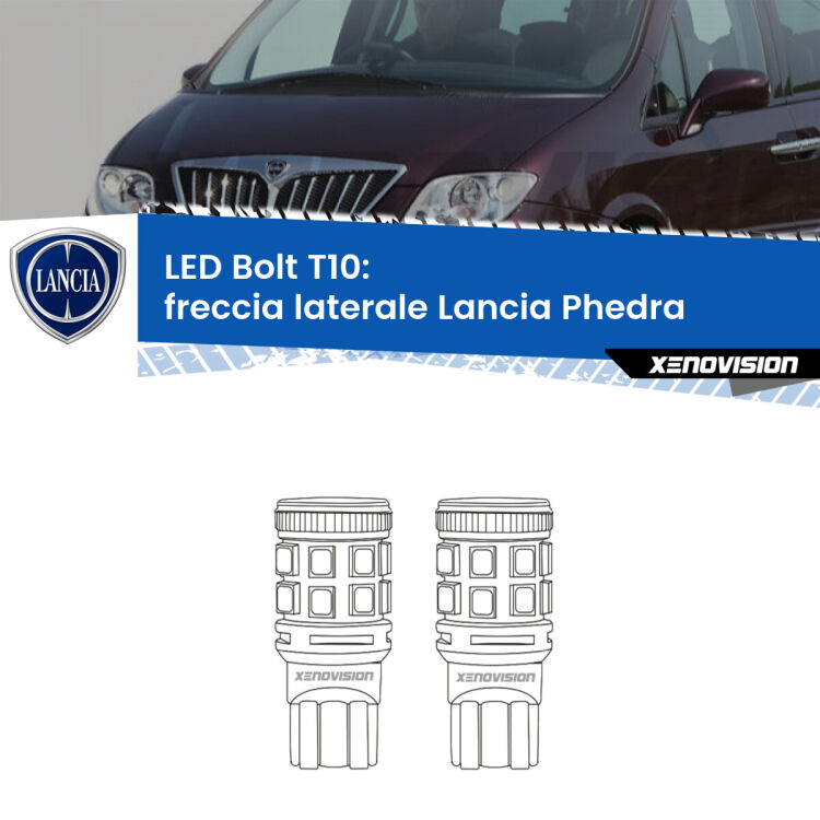 <strong>Freccia laterale LED per Lancia Phedra</strong>  2002 - 2010. Coppia lampade <strong>T10</strong> modello Bolt canbus.