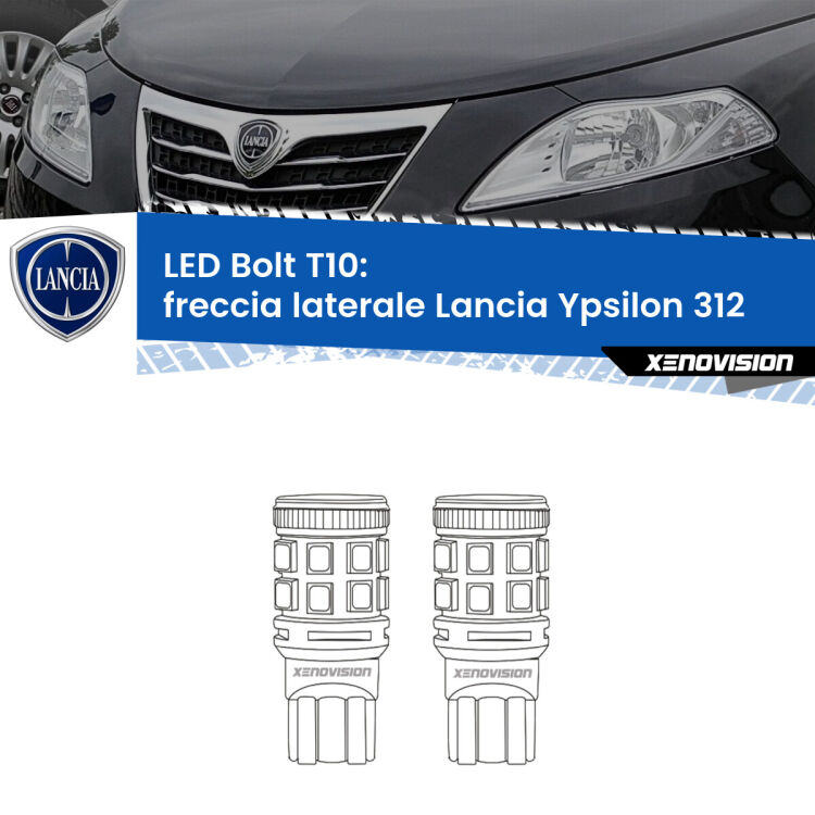 <strong>Freccia laterale LED per Lancia Ypsilon</strong> 312 2011 in poi. Coppia lampade <strong>T10</strong> modello Bolt canbus.