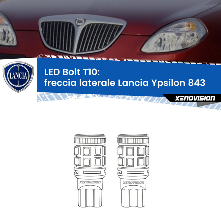 <strong>Freccia laterale LED per Lancia Ypsilon</strong> 843 2003 - 2011. Coppia lampade <strong>T10</strong> modello Bolt canbus.