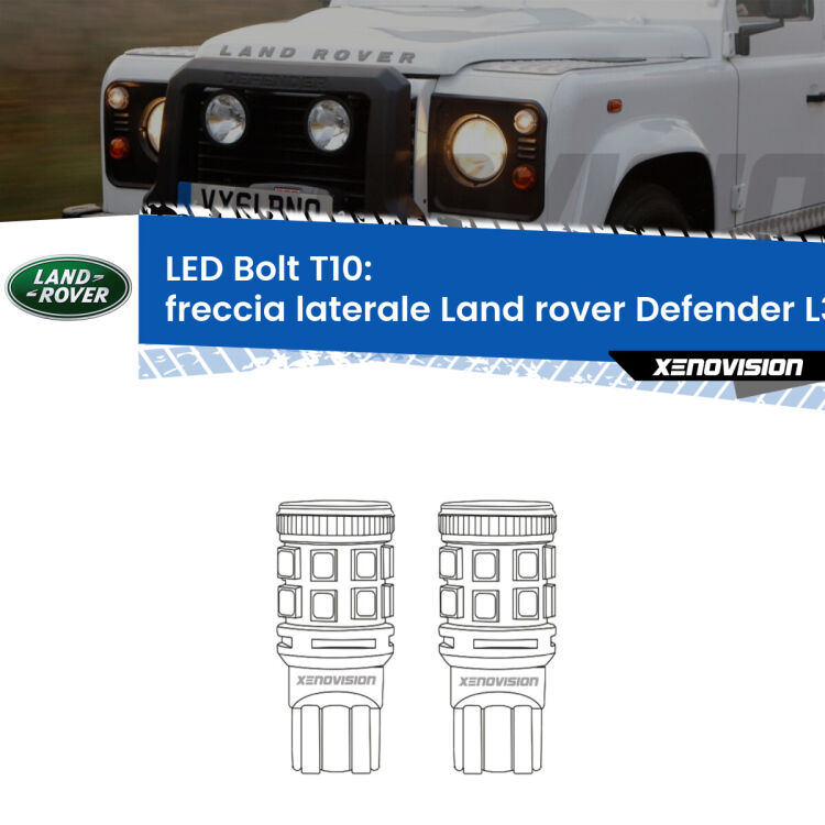 <strong>Freccia laterale LED per Land rover Defender</strong> L316 faro bianco. Coppia lampade <strong>T10</strong> modello Bolt canbus.