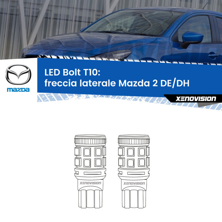 <strong>Freccia laterale LED per Mazda 2</strong> DE/DH 2007 - 2015. Coppia lampade <strong>T10</strong> modello Bolt canbus.